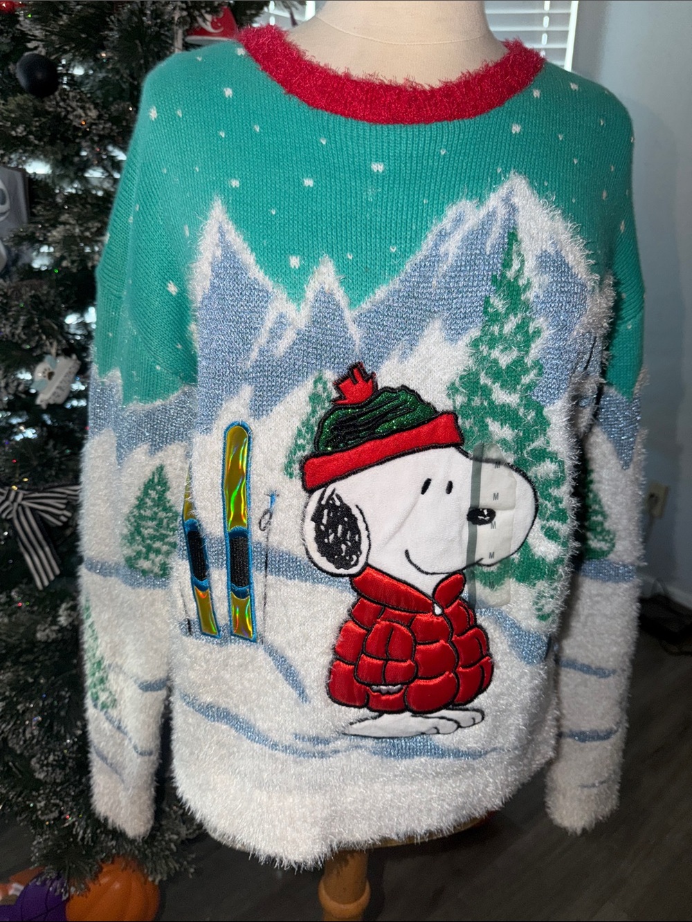 Peanuts Snoopy Ski Sweater - Teal, Red, White, Yellow, Green